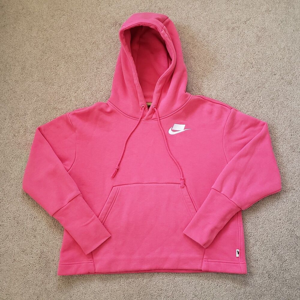 Nike Sportswear Fleece Hoodie Sweatshirt Embroidered Logo Pink White Gym S/M